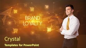  Presentation with brand loyalty - Theme having businessman-with-shopping-cart-icons background and a tawny brown colored foreground