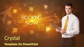  Presentation with now - Amazing slides having businessman-with-shopping-cart-icons backdrop and a tawny brown colored foreground