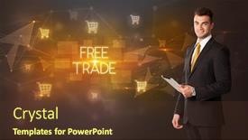  Presentation with free trade - Slides with businessman-with-shopping-cart-icons background and a tawny brown colored foreground