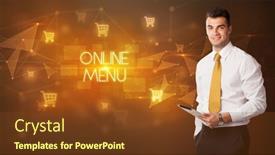  Presentation with online shopping - Theme having businessman-with-shopping-cart-icons background and a tawny brown colored foreground