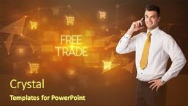  Presentation with free trade - Amazing theme having businessman-with-shopping-cart-icons backdrop and a tawny brown colored foreground