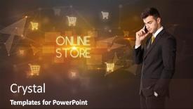  Presentation with online shopping store - PPT theme consisting of businessman-with-shopping-cart-icons background and a tawny brown colored foreground