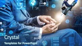  Presentation with smartphone - Slide set featuring businessman with smartphone in startup concept background and a ocean colored foreground