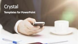  Presentation with technology - Beautiful PPT theme featuring businessman with smartphone reading news backdrop and a dark gray colored foreground