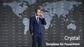  Presentation with capitalism - Audience pleasing presentation theme consisting of businessman with smartphone standing over diagram world map background business globalization capitalism concept backdrop and a dark gray colored foreground