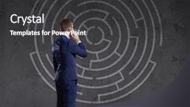  Presentation with strategy - Beautiful presentation theme featuring businessman with smartphone standing on a labyrinth background business strategy concept backdrop and a dark gray colored foreground