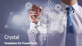  Presentation with network - Presentation enhanced with businessman with social network structure background and a gray colored foreground