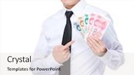  Presentation with spread - PPT theme having businessman with spread of rmb background and a white colored foreground