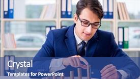  Presentation with office - PPT layouts enhanced with businessman with stacks of coins background and a ocean colored foreground