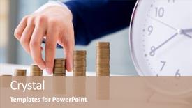  Presentation with office - Amazing slide deck having businessman with stacks of coins backdrop and a coral colored foreground