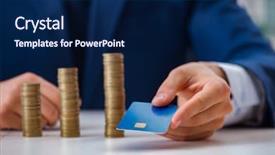  Presentation with office - Presentation design consisting of businessman with stacks of coins background and a navy blue colored foreground