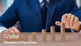  Presentation with stacks of rupee coins - Cool new PPT theme with businessman with stacks of coins backdrop and a coral colored foreground