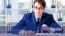  Presentation with stacks of rupee coins - Beautiful presentation design featuring businessman with stacks of coins backdrop and a navy blue colored foreground