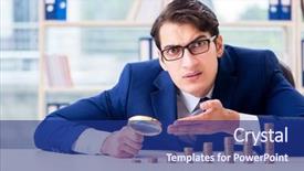  Presentation with office - Amazing slide set having businessman with stacks of coins backdrop and a navy blue colored foreground