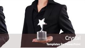  Presentation with star employee - Presentation theme featuring businessman with star award isolated background and a tawny brown colored foreground