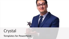  Presentation with star award - Cool new theme with businessman with star award isolated backdrop and a white colored foreground