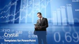  Presentation with statistics - Colorful PPT theme enhanced with businessman with statistics and schemes backdrop and a teal colored foreground