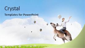  Presentation with kangaroo - Audience pleasing presentation design consisting of businessman with suitcase riding kangaroo backdrop and a light blue colored foreground