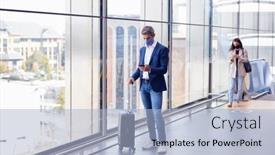  Presentation with suitcase - Beautiful PPT layouts featuring businessman-with-suitcase-standing backdrop and a light blue colored foreground