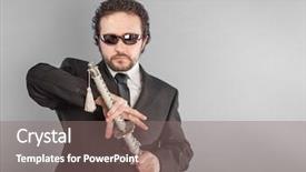  Presentation with sword - Presentation design enhanced with businessman with sword isolated background and a gray colored foreground