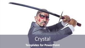  Presentation with sword - Slide set featuring businessman with sword isolated on white background and a gray colored foreground