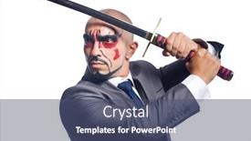  Presentation with sword - PPT layouts having businessman with sword isolated on white background and a ocean colored foreground