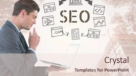  Presentation with digital blockchain - PPT layouts enhanced with businessman with tablet and seo background and a lemonade colored foreground