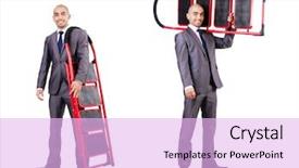  Presentation with businessman climbing the career ladder - Presentation theme featuring businessman with the ladder isolated background and a lavender colored foreground