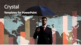  Presentation with umbrella - Theme enhanced with businessman with umbrella standing background and a dark gray colored foreground