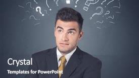  Presentation with questions question marks idea - Slide set enhanced with businessman with white question marks background and a tawny brown colored foreground