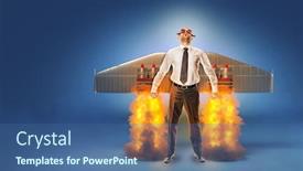  Presentation with flames - Colorful PPT theme enhanced with businessman-with-wings-and-flares backdrop and a ocean colored foreground