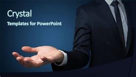  Presentation with head - Colorful presentation theme enhanced with businessman without head holding something backdrop and a navy blue colored foreground