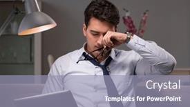  Presentation with late - Presentation theme having businessman-workaholic-working-late and a light blue colored foreground