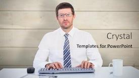  Presentation with bleached - Theme featuring businessman working at his desk against bleached wooden planks background background and a soft green colored foreground
