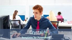  Presentation with executive performance evaluation - Presentation consisting of businessman working computer at offcie background and a  colored foreground