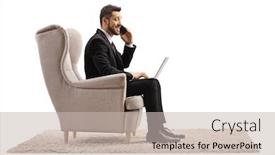  Presentation with mobile home - Presentation design having businessman-working-from-home background and a soft green colored foreground