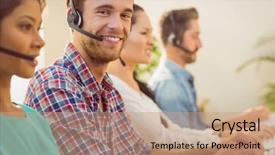  Presentation with close up of cinnamon roll - Audience pleasing slide set consisting of businessman working in a call backdrop and a coral colored foreground