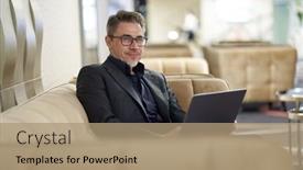  Presentation with remote working - Presentation theme enhanced with businessman-working-in-business-lounge background and a coral colored foreground