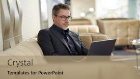  Presentation with remote working - Theme having businessman-working-in-business-lounge background and a coral colored foreground