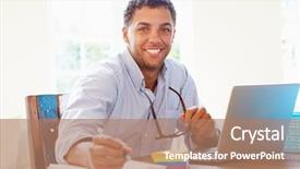  Presentation with black men - Colorful PPT theme enhanced with businessman working in office backdrop and a coral colored foreground