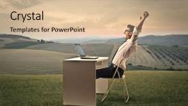  Presentation with working - PPT layouts consisting of businessman-working-in-the-countryside background and a lemonade colored foreground