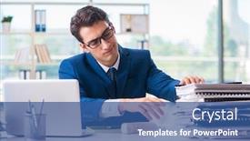  Presentation with working - Presentation theme featuring businessman-working-in-the-office background and a ocean colored foreground