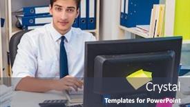  Presentation with piles - PPT layouts with businessman working in the office with piles of books and papers background and a tawny brown colored foreground