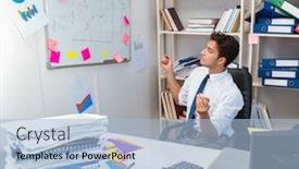  Presentation with piles - Amazing PPT theme having businessman-working-in-the-office backdrop and a light blue colored foreground