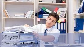  Presentation with piles - Beautiful slides featuring businessman-working-in-the-office backdrop and a light blue colored foreground