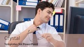  Presentation with piles - Audience pleasing theme consisting of businessman-working-in-the-office backdrop and a coral colored foreground