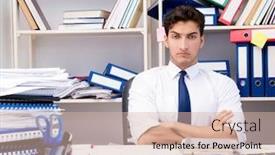  Presentation with piles - Theme featuring businessman-working-in-the-office background and a lemonade colored foreground