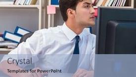  Presentation with piles - Audience pleasing slides consisting of businessman-working-in-the-office backdrop and a light blue colored foreground