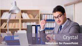  Presentation with working - Slide deck consisting of businessman-working-in-the-office background and a gray colored foreground