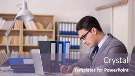  Presentation with office - Slide deck with businessman-working-in-the-office background and a gray colored foreground